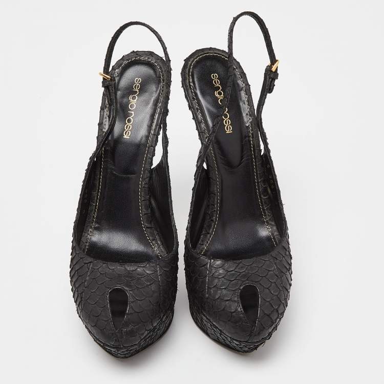 Pre Owned Sergio Rossi Black Python Leather Sandals Size 39