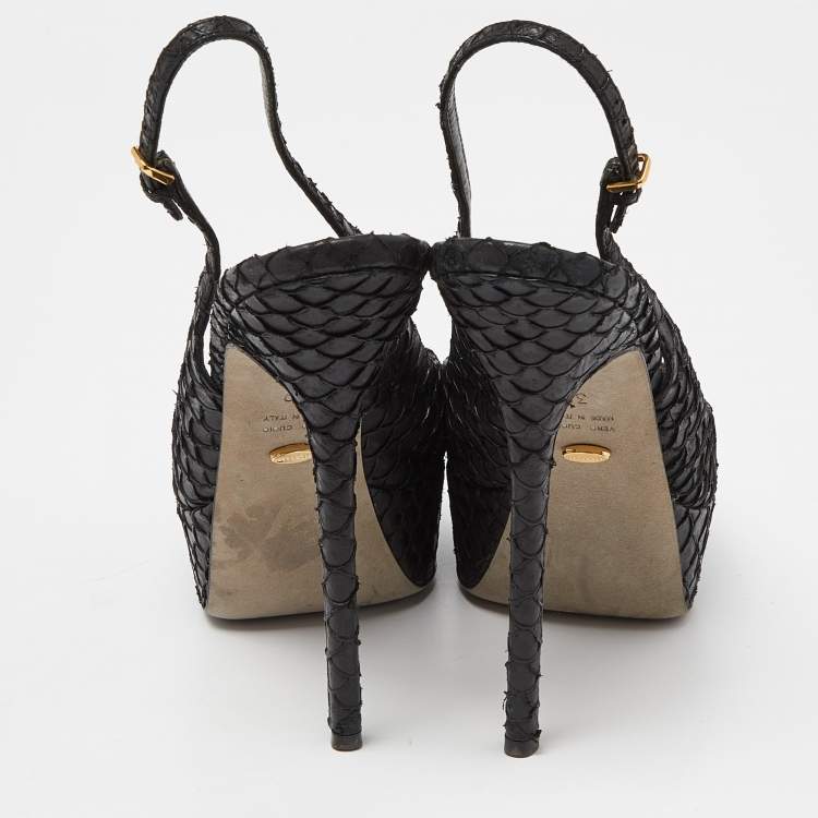 Pre Owned Sergio Rossi Black Python Leather Sandals Size 39