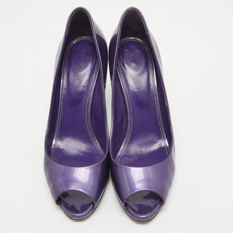 Pre Owned Sergio Rossi Purple Patent Leather Peep Toe Platform Pumps Size 38.5