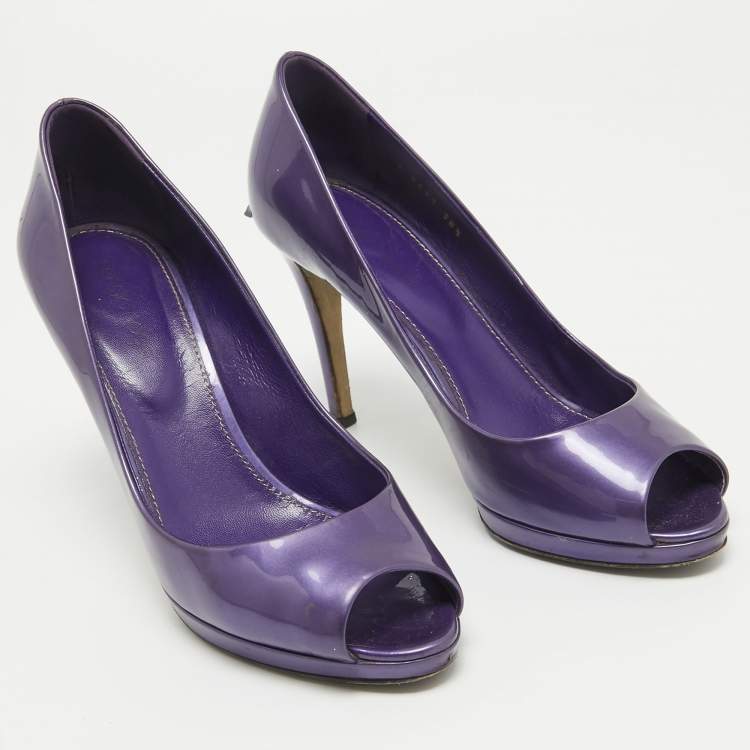 Pre Owned Sergio Rossi Purple Patent Leather Peep Toe Platform Pumps Size 38.5