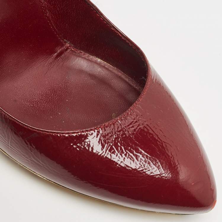 Pre Owned Sergio Rossi Burgundy Patent Leather Platform Pumps Size 39.5