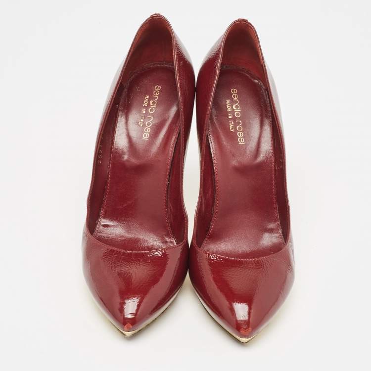 Pre Owned Sergio Rossi Burgundy Patent Leather Platform Pumps Size 39.5