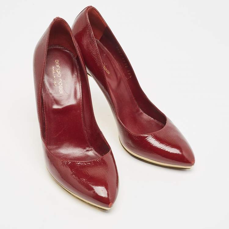 Pre Owned Sergio Rossi Burgundy Patent Leather Platform Pumps Size 39.5
