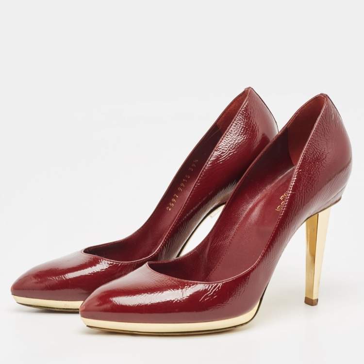 Pre Owned Sergio Rossi Burgundy Patent Leather Platform Pumps Size 39.5
