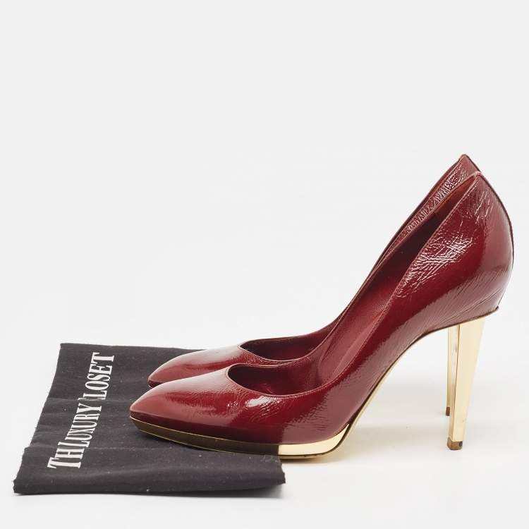 Pre Owned Sergio Rossi Burgundy Patent Leather Platform Pumps Size 39.5