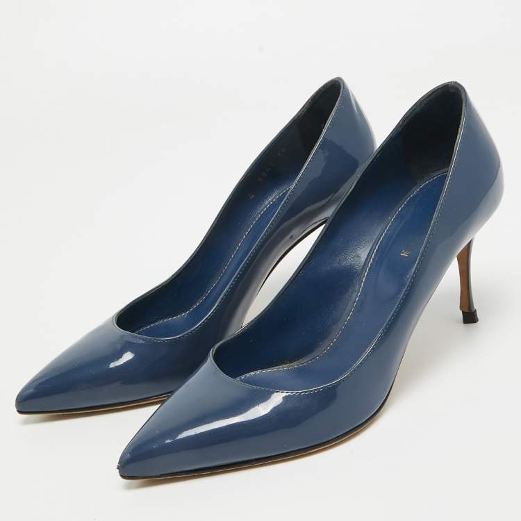 Pre Owned Sergio Rossi Navy Blue Patent Leather Pointed Toe Pumps Size 39