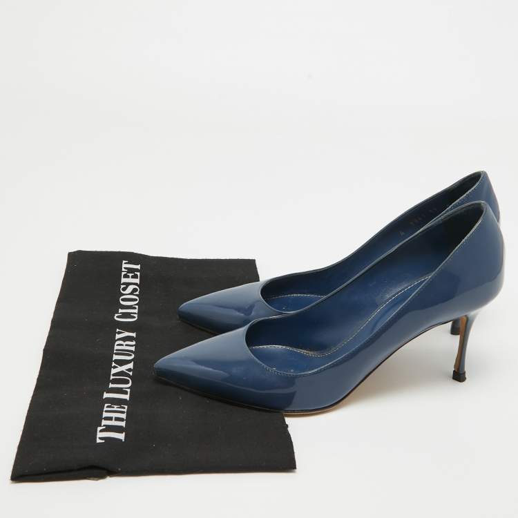 Pre Owned Sergio Rossi Navy Blue Patent Leather Pointed Toe Pumps Size 39