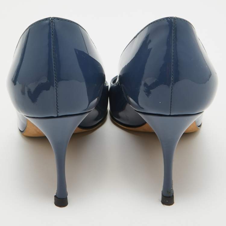 Pre Owned Sergio Rossi Navy Blue Patent Leather Pointed Toe Pumps Size 39