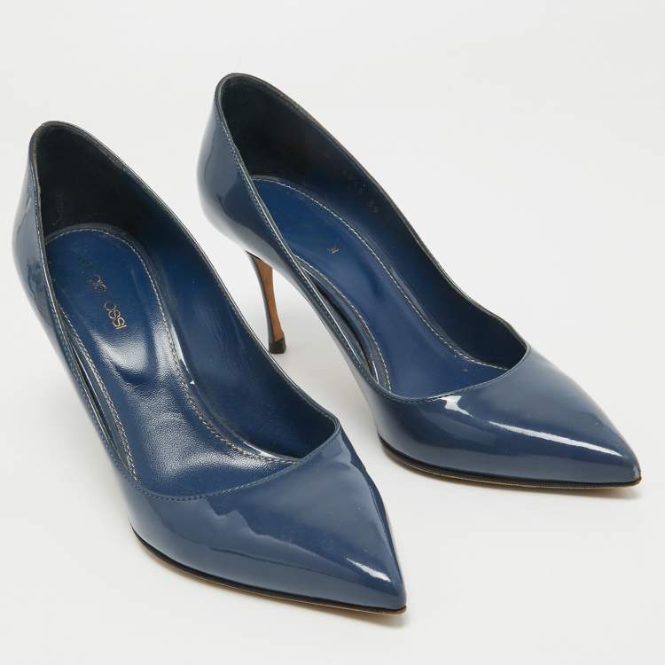 Pre Owned Sergio Rossi Navy Blue Patent Leather Pointed Toe Pumps Size 39
