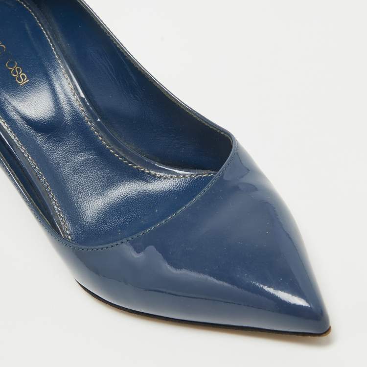 Pre Owned Sergio Rossi Navy Blue Patent Leather Pointed Toe Pumps Size 39