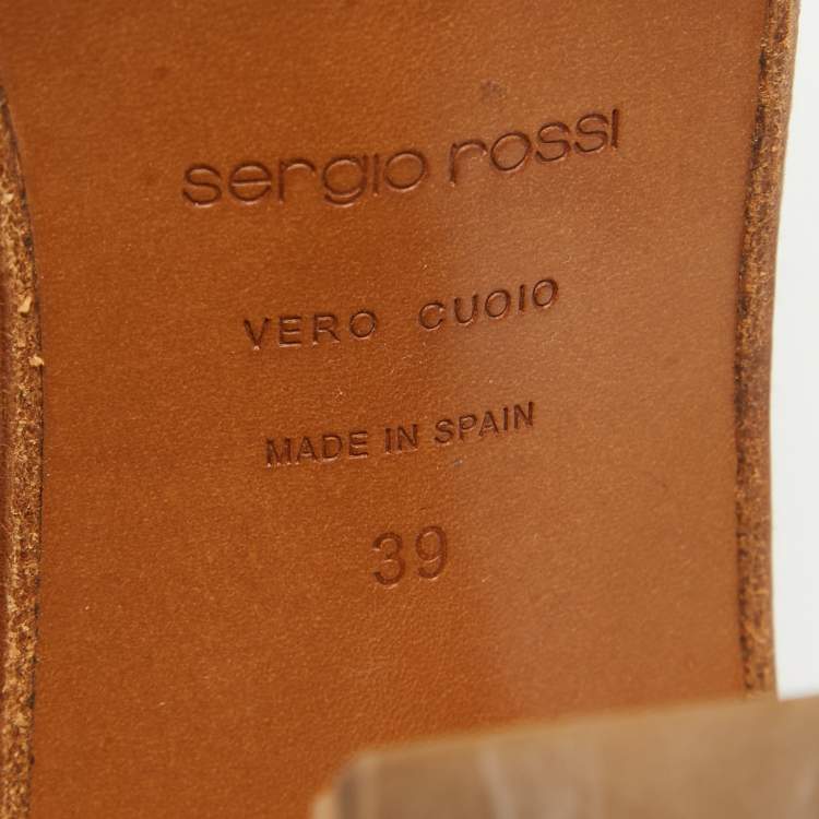 مملوكة مسبقًا Sergio Rossi Brown Leather Cork Heel Ankle Strap Sandals Size 39