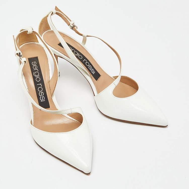 Pre Owned Sergio Rossi White Patent Leather Ankle Strap Pumps Size 35.5