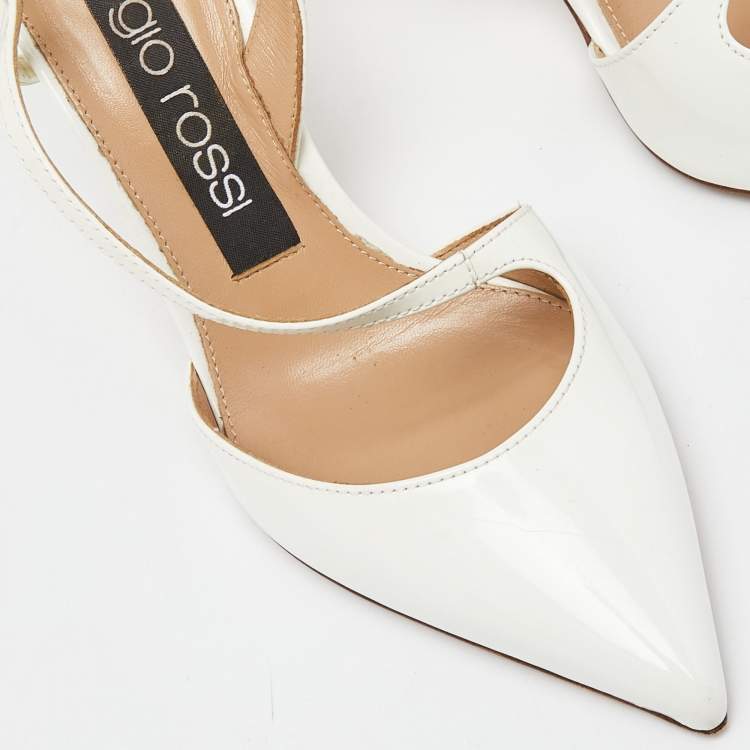 Pre Owned Sergio Rossi White Patent Leather Ankle Strap Pumps Size 35.5