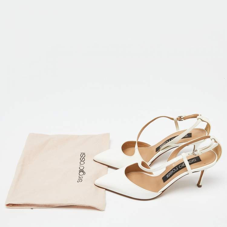 Pre Owned Sergio Rossi White Patent Leather Ankle Strap Pumps Size 35.5