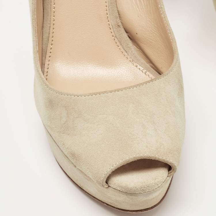 Pre Owned Sergio Rossi Grey  Suede Peep Toe Slingback Pumps Size 37 