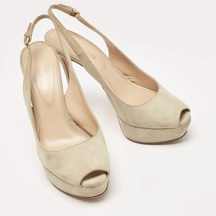 Pre Owned Sergio Rossi Grey  Suede Peep Toe Slingback Pumps Size 37 