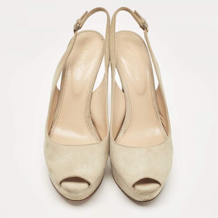 Pre Owned Sergio Rossi Grey  Suede Peep Toe Slingback Pumps Size 37 