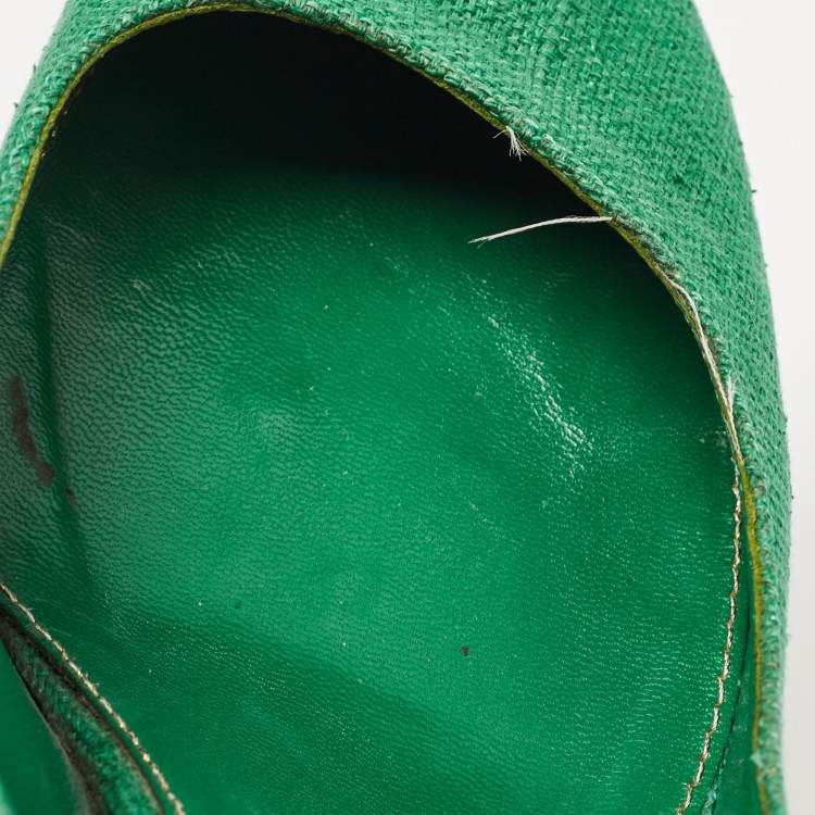 Pre Owned Sergio Rossi Green Canvas Platform Pumps Size 40.5