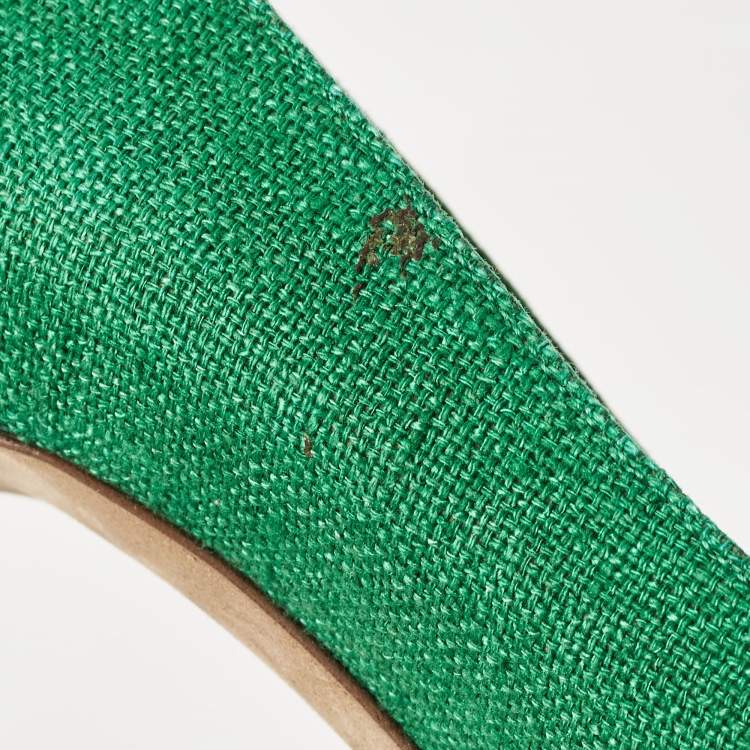 Pre Owned Sergio Rossi Green Canvas Platform Pumps Size 40.5