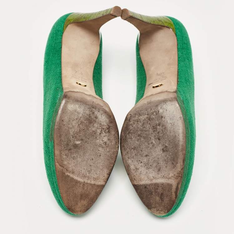 Pre Owned Sergio Rossi Green Canvas Platform Pumps Size 40.5