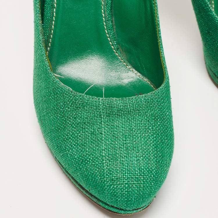 Pre Owned Sergio Rossi Green Canvas Platform Pumps Size 40.5