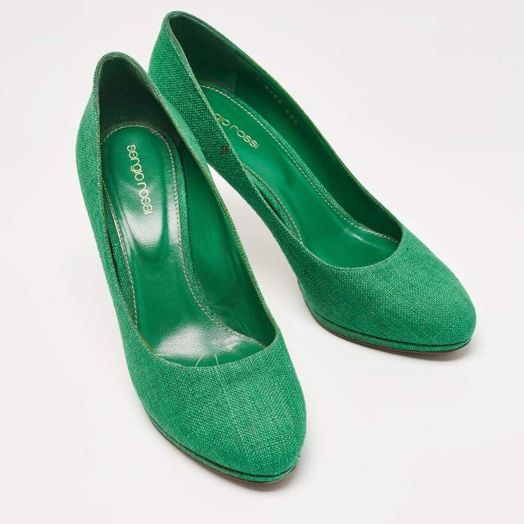 Pre Owned Sergio Rossi Green Canvas Platform Pumps Size 40.5
