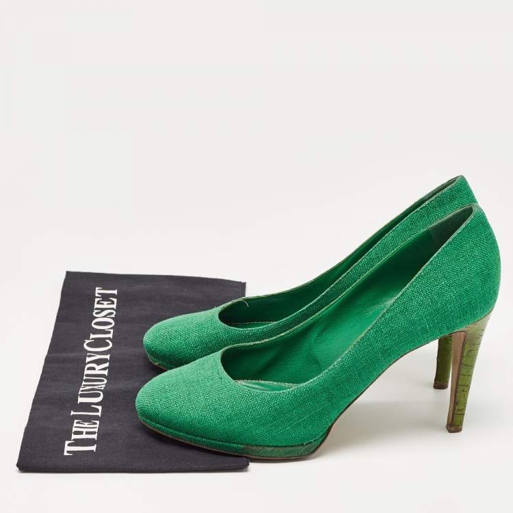 Pre Owned Sergio Rossi Green Canvas Platform Pumps Size 40.5