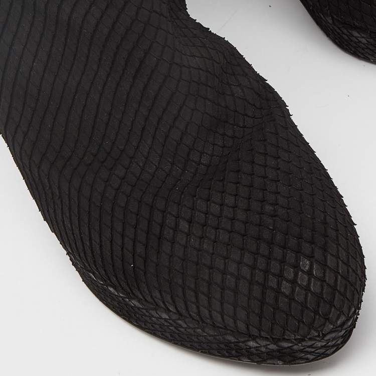 Pre Owned Sergio Rossi Black Snakeskin Embossed Leather Platform Knee Length Boots Size 38.5
