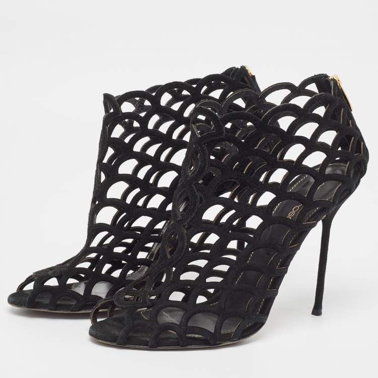 Pre Owned Sergio Rossi Black Suede Cut Out Sandals Size 40