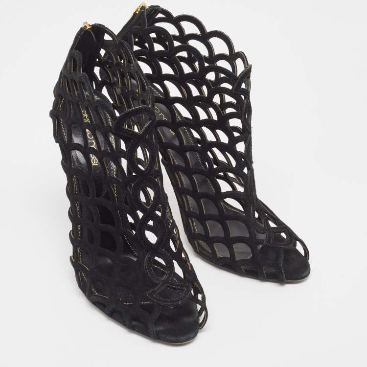 Pre Owned Sergio Rossi Black Suede Cut Out Sandals Size 40