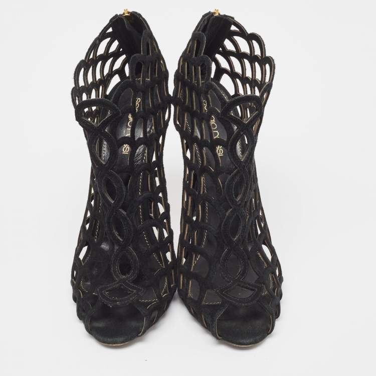 Pre Owned Sergio Rossi Black Suede Cut Out Sandals Size 40