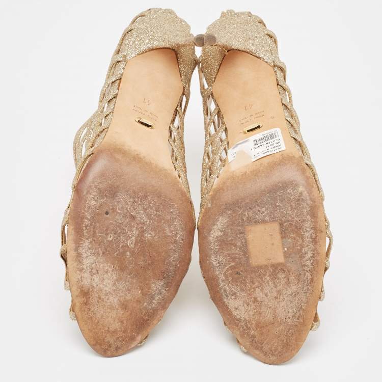 Pre Owned Sergio Rossi Gold Glitter Cut Out Sandals Size 41