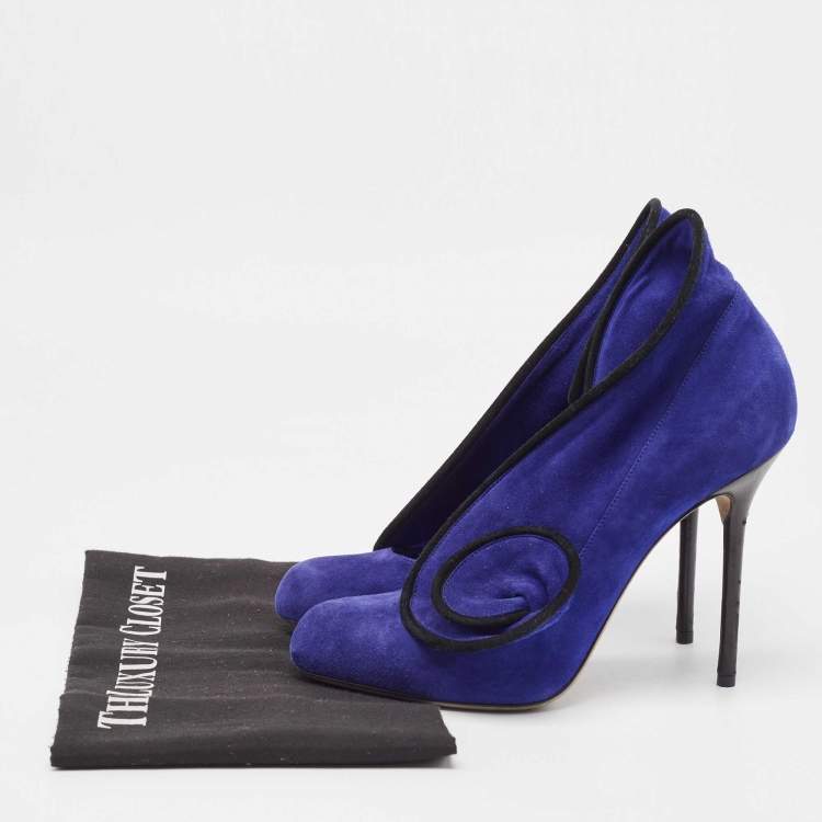 Pre Owned Sergio Rossi Blue Suede Twirl Pumps Size 37