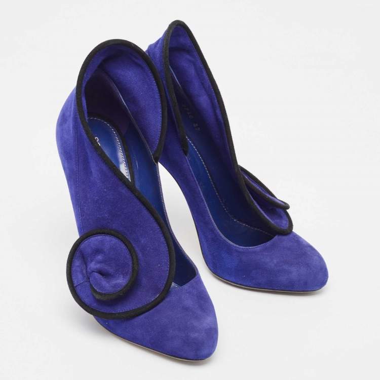 Pre Owned Sergio Rossi Blue Suede Twirl Pumps Size 37