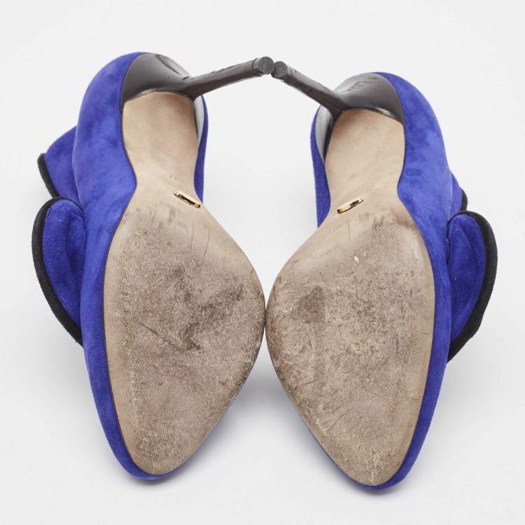 Pre Owned Sergio Rossi Blue Suede Twirl Pumps Size 37