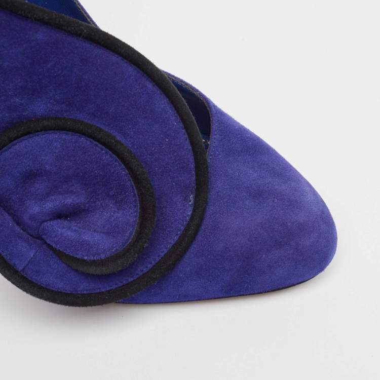 Pre Owned Sergio Rossi Blue Suede Twirl Pumps Size 37