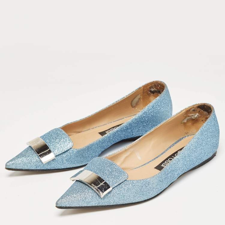 Blue glitter flat shoes best sale