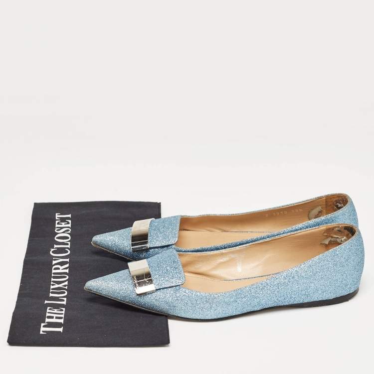 Pre Owned Sergio Rossi Light Blue Glitter Ballet Flats Size 39.5