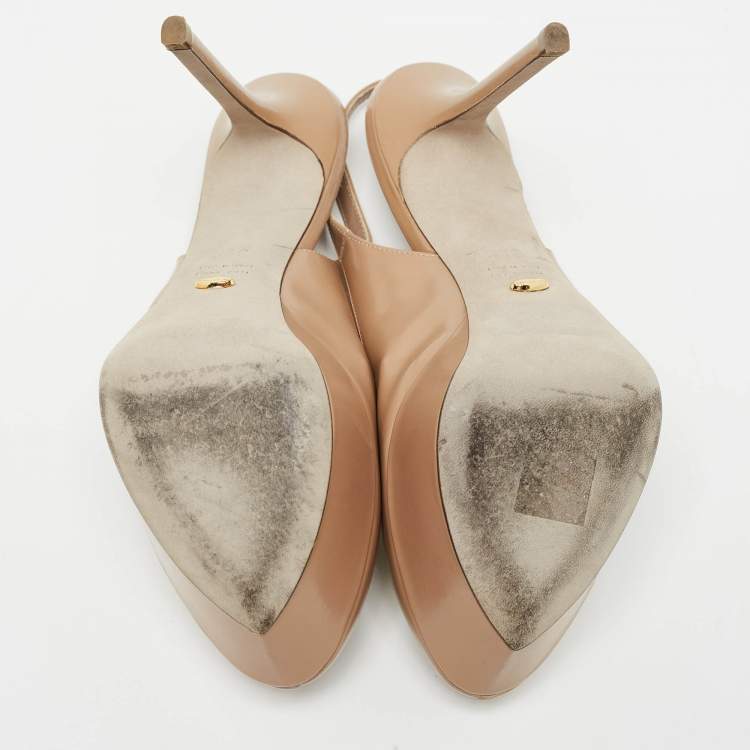 Pre Owned Sergio Rossi Beige Leather Peep Toe Slingback Pumps Size 38.5    
