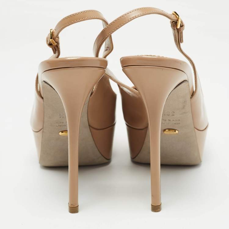 Pre Owned Sergio Rossi Beige Leather Peep Toe Slingback Pumps Size 38.5    