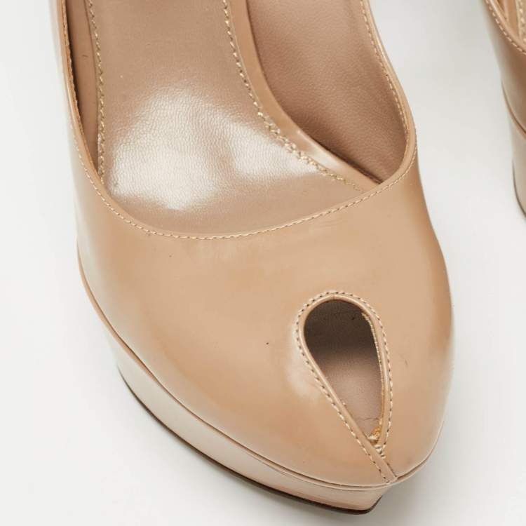 Pre Owned Sergio Rossi Beige Leather Peep Toe Slingback Pumps Size 38.5    