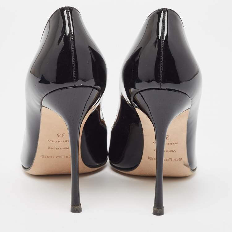 مملوكة مسبقًا Sergio Rossi Black Patent Leather Pointed Toe Pumps Size 36