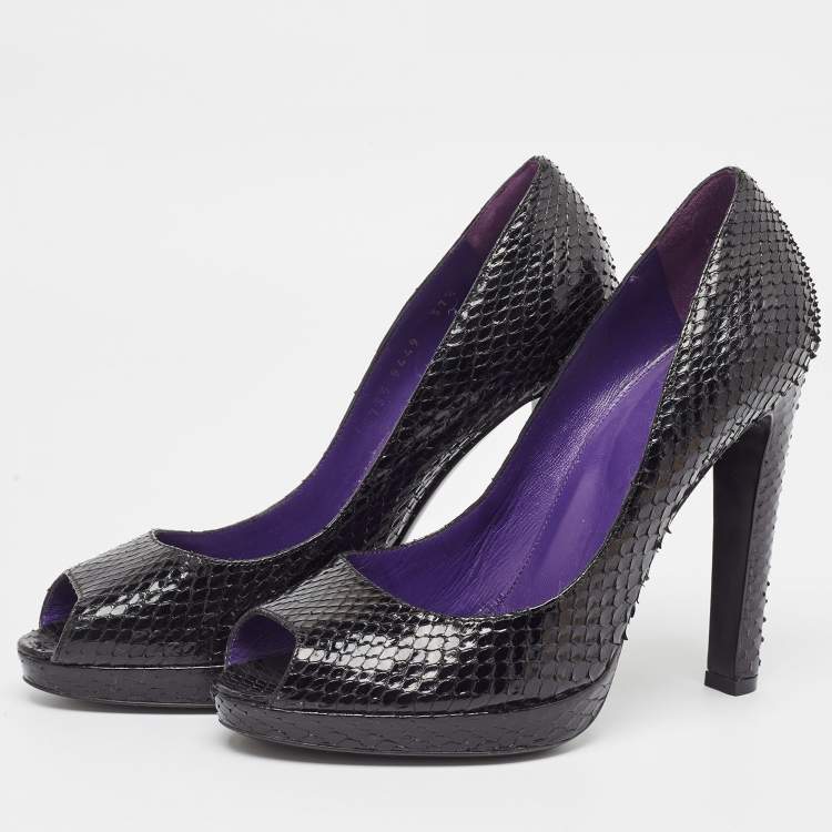 Pre Owned Sergio Rossi Black Python Peep Toe Pumps Size 37.5