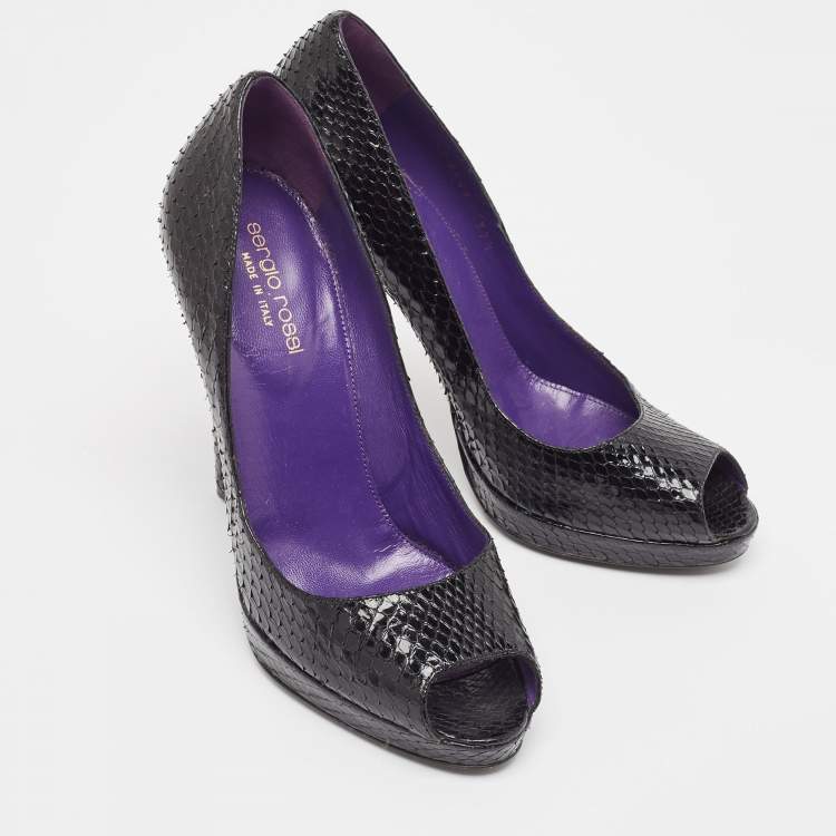Pre Owned Sergio Rossi Black Python Peep Toe Pumps Size 37.5