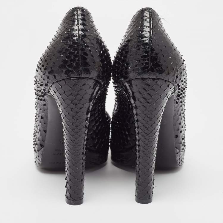 Pre Owned Sergio Rossi Black Python Peep Toe Pumps Size 37.5