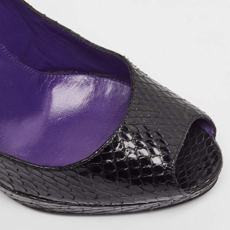Pre Owned Sergio Rossi Black Python Peep Toe Pumps Size 37.5