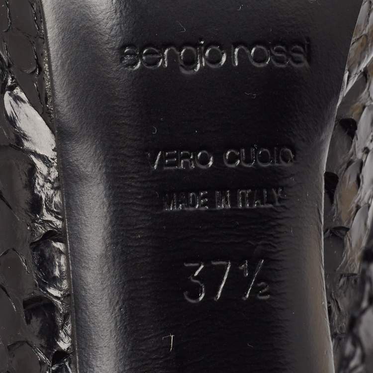 Pre Owned Sergio Rossi Black Python Peep Toe Pumps Size 37.5