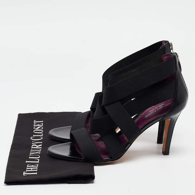 Pre Owned Sergio Rossi Black Leather and Elastic Strappy Sandals Size 39