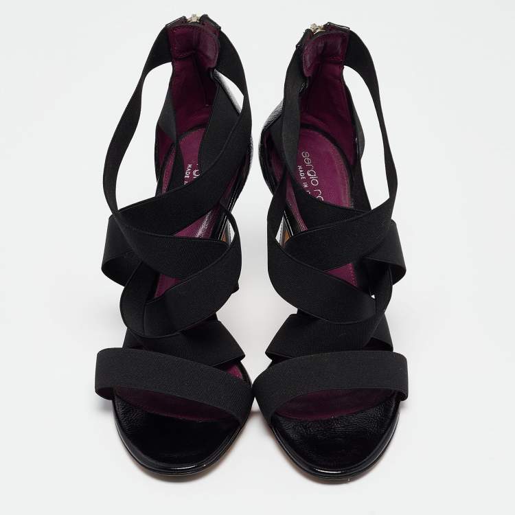 Pre Owned Sergio Rossi Black Leather and Elastic Strappy Sandals Size 39