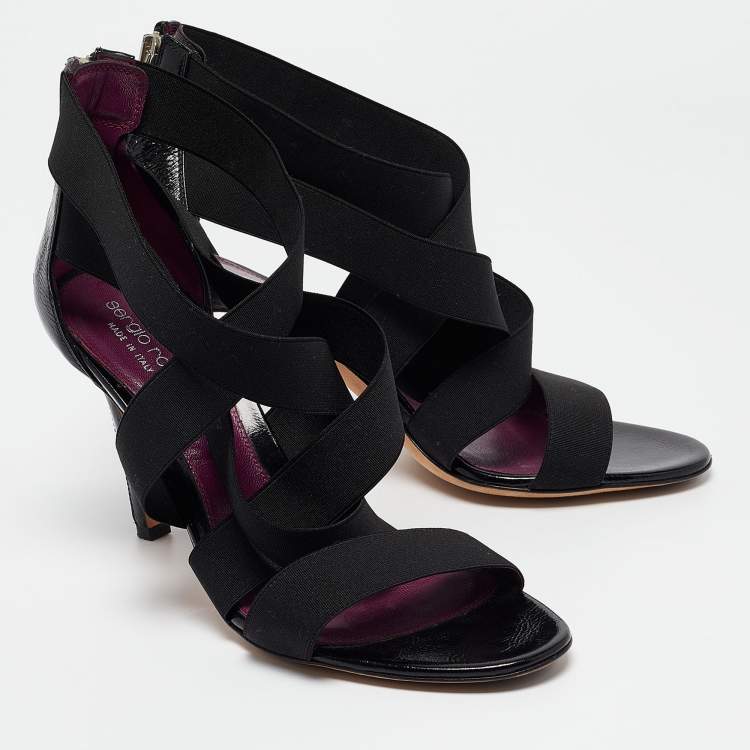 Pre Owned Sergio Rossi Black Leather and Elastic Strappy Sandals Size 39